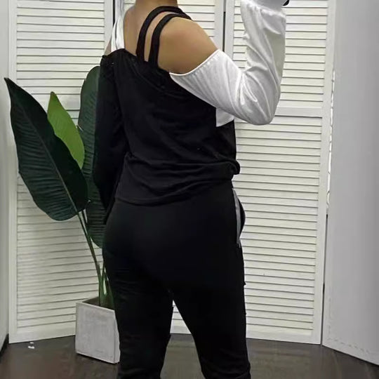 Damen Modisches Oberteil mit Cut-Out-Design und asymmetrischen Ärmeln EB