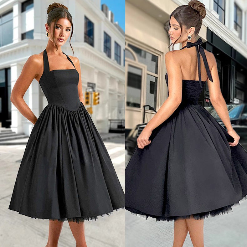 Damen A-Linien Cocktailkleid mit schulterfreiem Design und voluminösem Rock EB