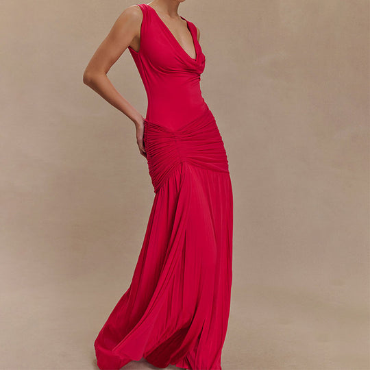 Damen Elegantes Maxikleid mit drapiertem Oberteil EB