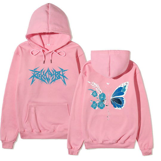 Damen Kapuzenpullover mit einzigartigem Schmetterlings- und Blumenmotiv EB