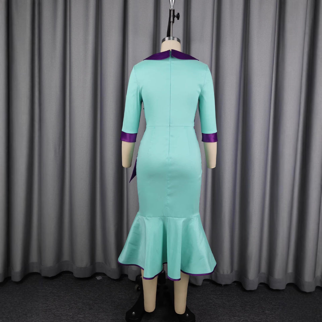 Damen elegantes Kleid mit modischem Kragen und asymmetrischem Taillendetail EB