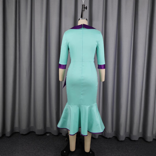 Damen elegantes Kleid mit modischem Kragen und asymmetrischem Taillendetail EB