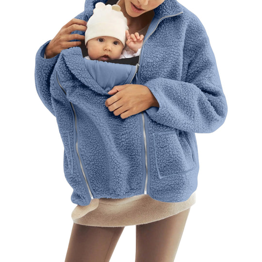 Damen nan oversized Teddyfleece Jacke mit Stehkragen und durchgehendem Reißverschluss EB