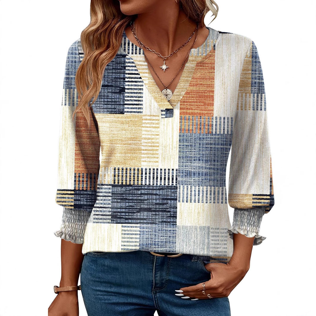 Damen modische Bluse mit verspieltem Paisleymuster und Rüschendetails EB