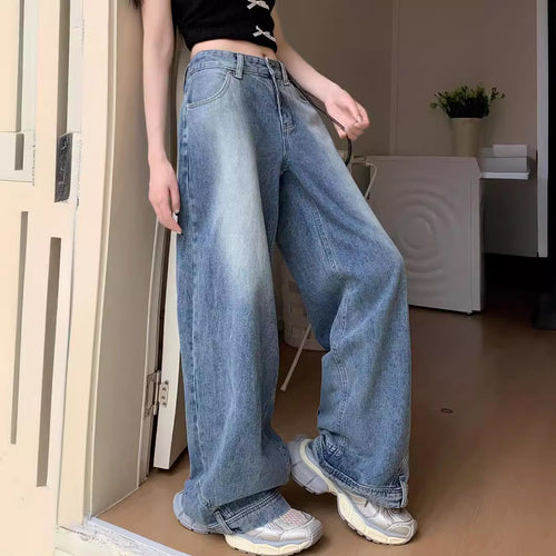 Damen Weite Denim-Hose mit hohem Taillenbund und lässigem Schnitt EB