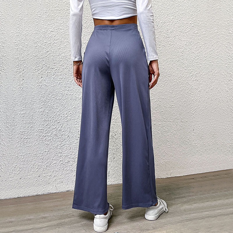 Damen Weite High-Waist-Hose mit eleganten Falten und elastischem Bund EB