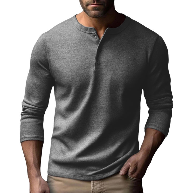 Herren Langarm-Henley-Shirt aus atmungsaktivem Baumwollmix EB