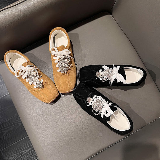 Damen Modische Sneakers mit funkelnden Ziersteinen EB