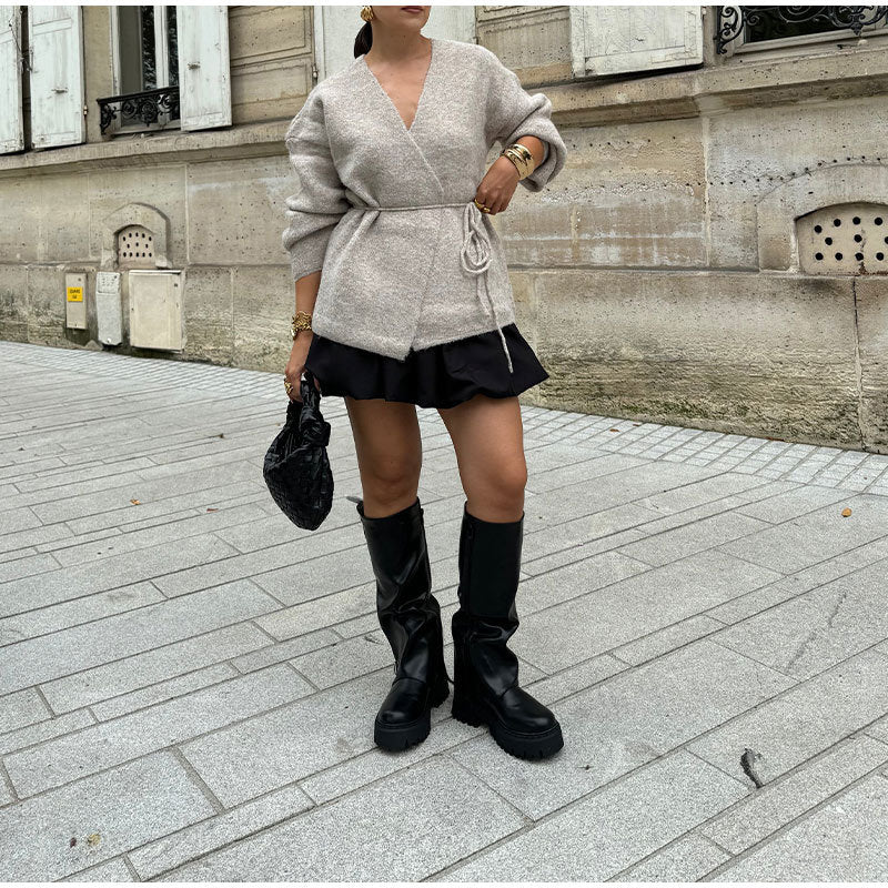 Damen modische Wickeljacke aus weichem Strick EB