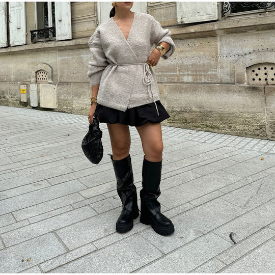 Damen modische Wickeljacke aus weichem Strick EB