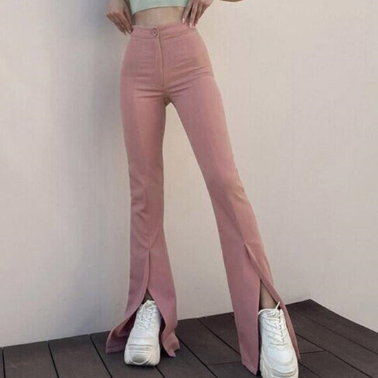 Damen Flared-Hose mit seitlichen Schlitzen und hohem Bund EB