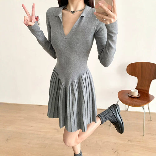 Damen langärmliges Plisseekleid EB