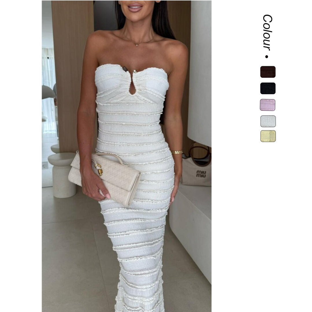 Damen Elegantes Maxikleid mit Tailliertem Schnitt und Raffungen EB