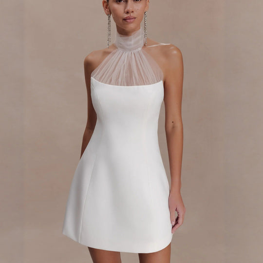 Damen Elegantes Minikleid mit Chiffon-Halsdetail und figurbetontem Schnitt EB