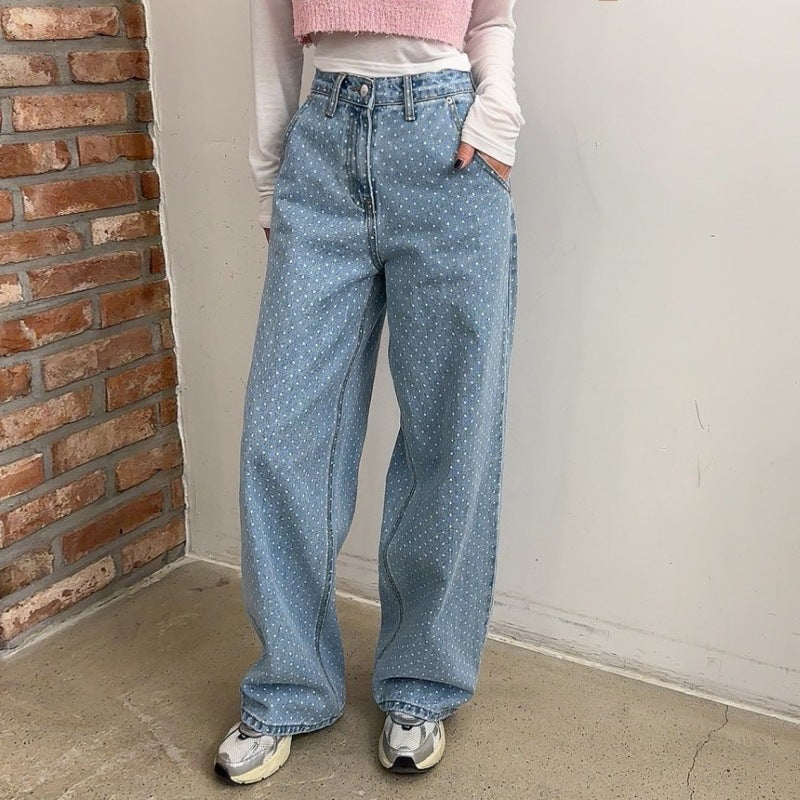 Damen Weit geschnittene Jeans mit Polka-Dots EB