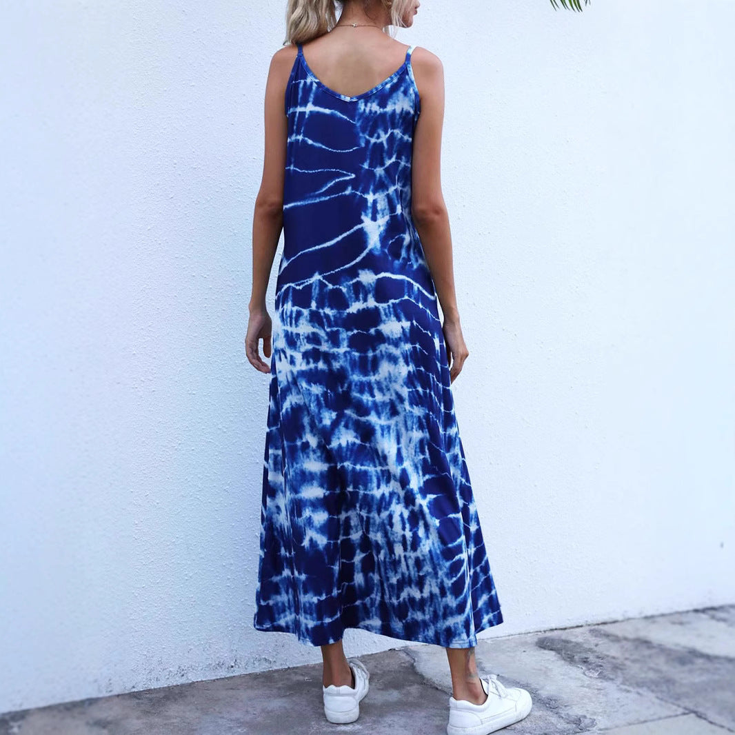 Damen Langes Sommerkleid aus elastischem Jersey mit asymmetrischem Schnitt und praktischen Taschen EB