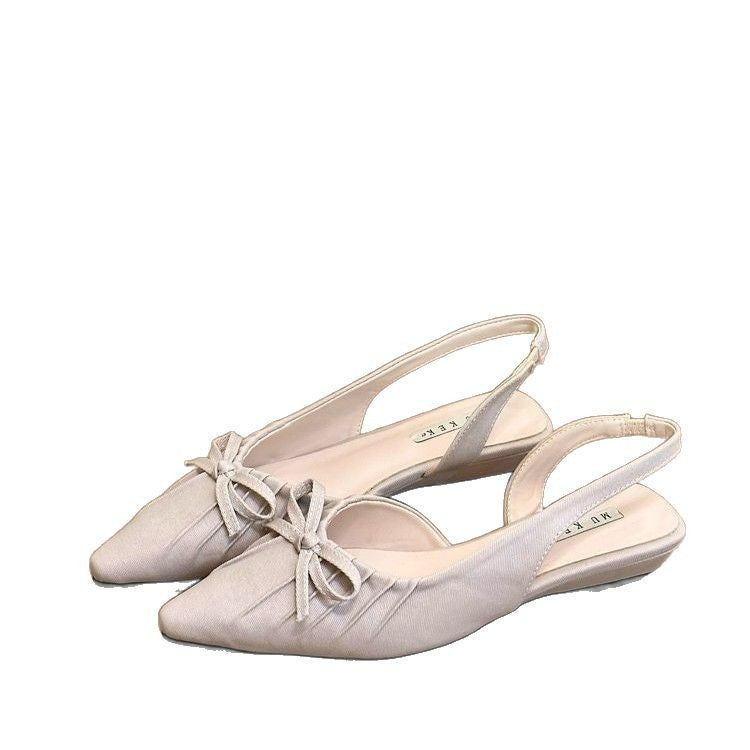 Damen elegante Sling-Ballerinas mit dekorativen Schleifen und flachem Absatz EB