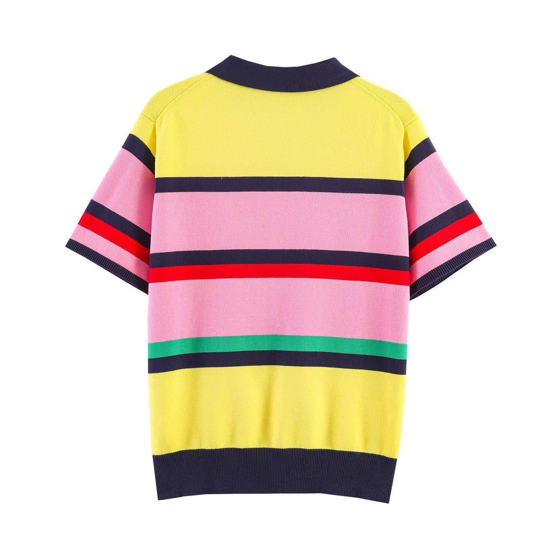 Damen Kurzarm Polo-Shirt mit buntem Streifenmuster EB
