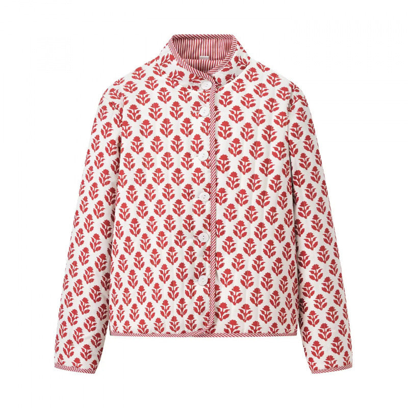 Damen Steppjacke mit floralem Muster und bequemem Schnitt EB