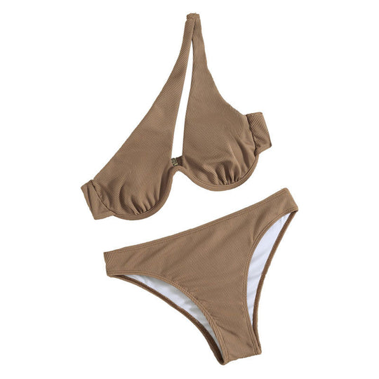 Damen Designer-Bikini mit asymmetrischen Trägern und voluminösen Rüschen EB