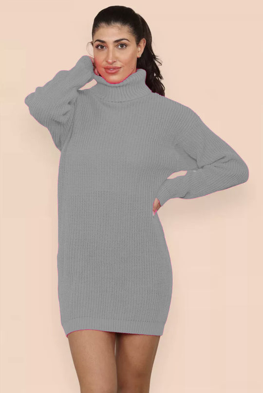 Damen Strickkleid mit hohem Kragen und strukturiertem Material EB