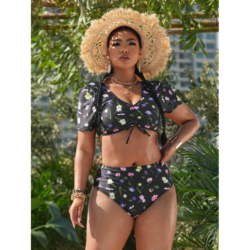 Damen Push-Up Bikini-Set mit floralem Design und verkürztem Oberteil EB