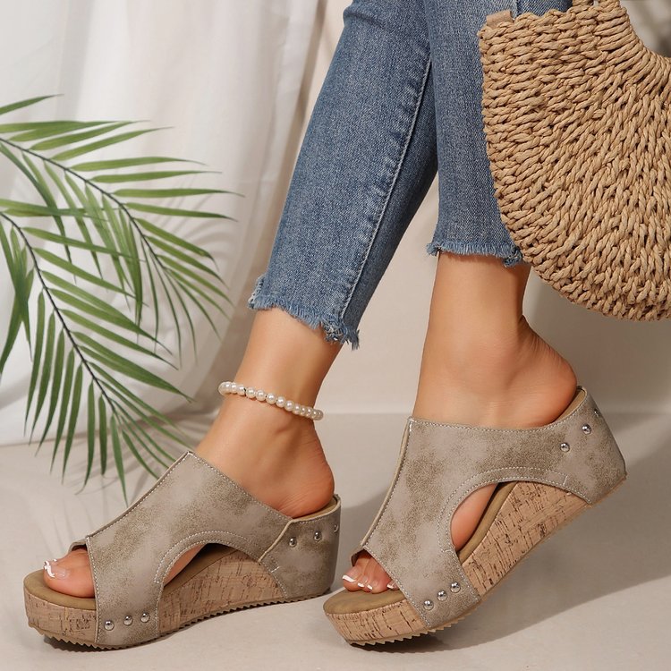 Damen Plateau-Pantoletten mit modischem Cut-Out-Design und rutschfester Korksohle EB
