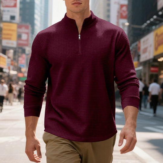 Herren sportlicher Pullover mit Halbreißverschluss und strukturierter Oberfläche EB