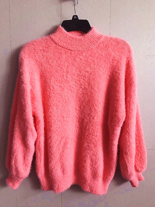Damen Flauschiger Mohair-Mix Pullover mit Stehkragen und Oversize-Silhouette EB