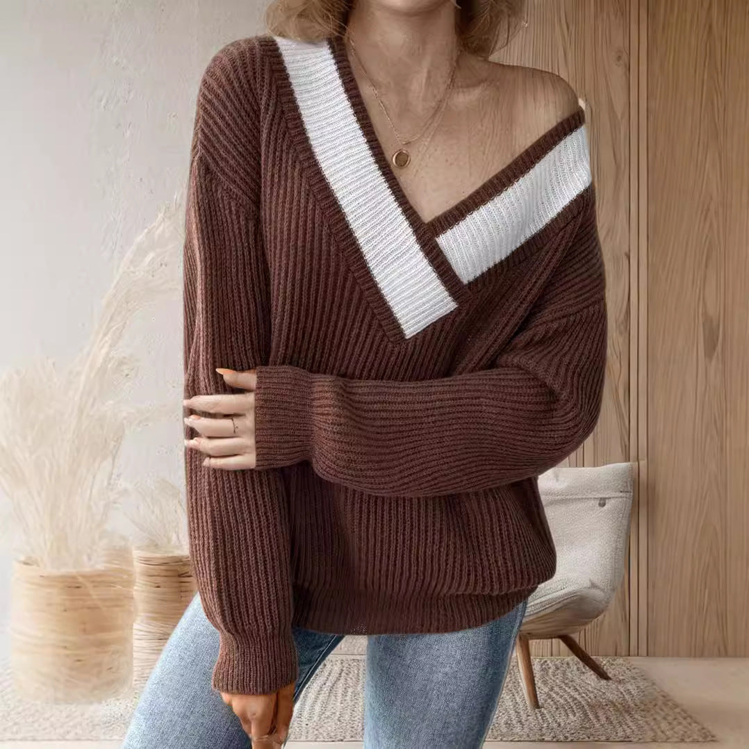 Damen oversized V-Pullover mit strukturiertem Rippstrickdesign EB