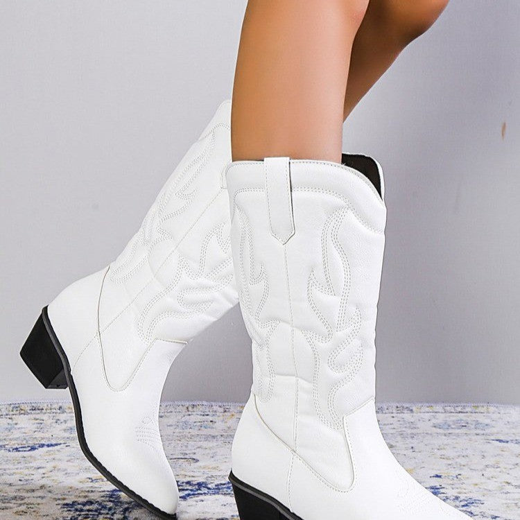 Damen Cowboy-Stiefel mit modischen Verzierungen und Blockabsatz EB