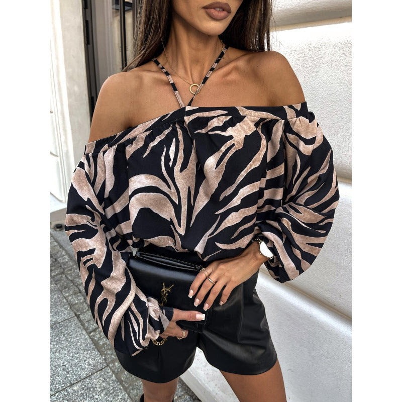 Damen Off-Shoulder Leopardenmuster Bluse EB