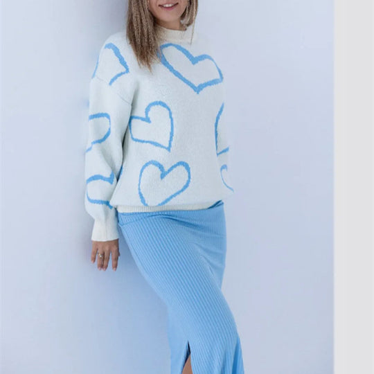 Damen Kuscheliger Jacquard-Pullover mit Herzmotiv und lockerer Oversize-Passform EB
