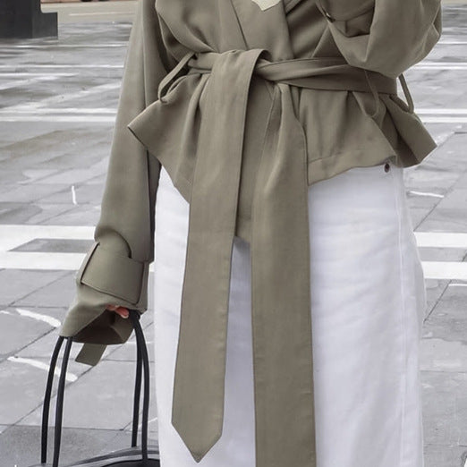 Damen Modische Oversized-Jacke mit Bindegürtel und raffinierter Schnittführung EB
