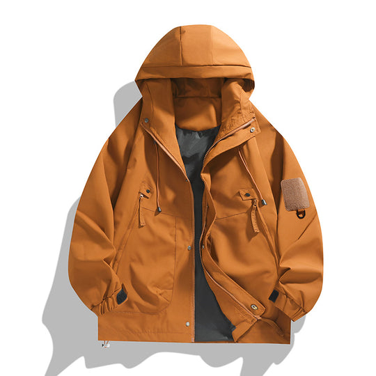 Herren atmungsaktive Utility-Kapuzenjacke mit verdecktem Reißverschluss, Multi-Taschen und verstellbaren Ärmelabschlüssen EB
