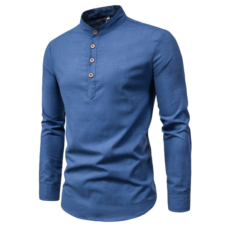 Herren Langarmhemd mit Henley-Ausschnitt und dekorativer Knopfleiste EB