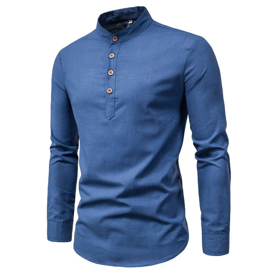 Herren Langarmhemd mit Henley-Ausschnitt und dekorativer Knopfleiste EB