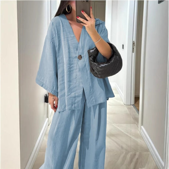 Damen Übergröße Chiffonjacke mit weit geschnittenen Ärmeln und akzentuiertem Knopf EB