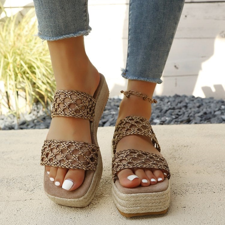 Damen Komfortable und geflochtene Wedge-Sandalen EB