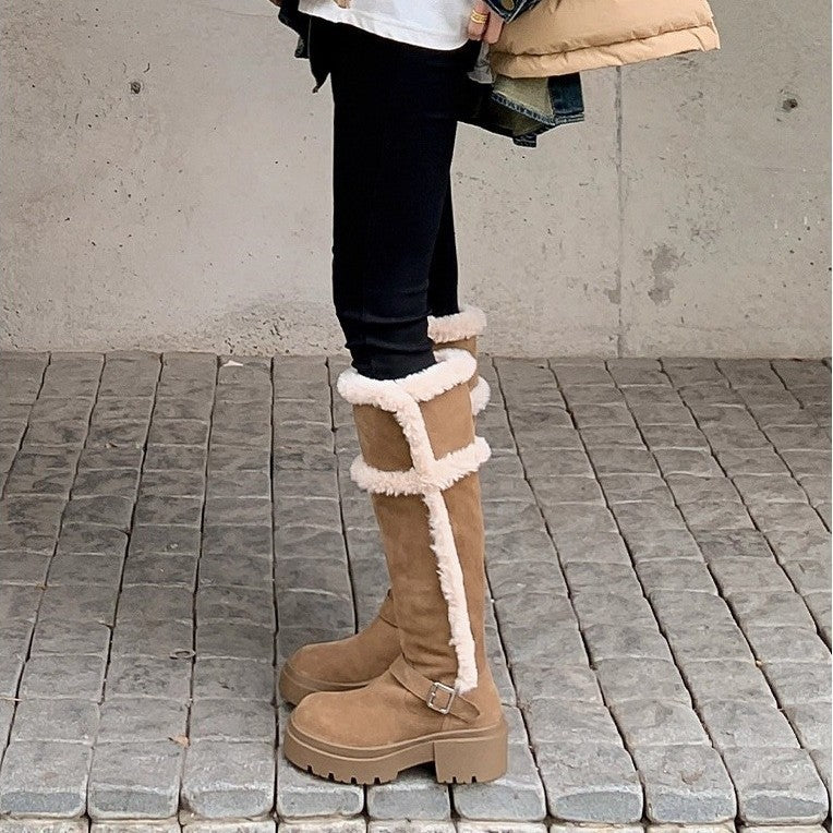 Damen modische Winterstiefel mit flauschigem Futter und robustem Plateau-Heel EB