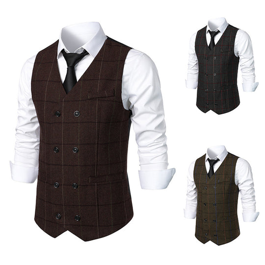 Herren elegante Karoweste mit doppelter Knopfleiste und klassischem Karo-Muster EB