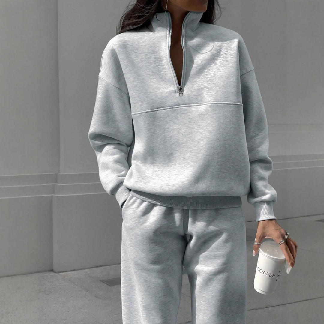 Damen bequemer Polarkragen Sweater mit passender Jogginghose EB