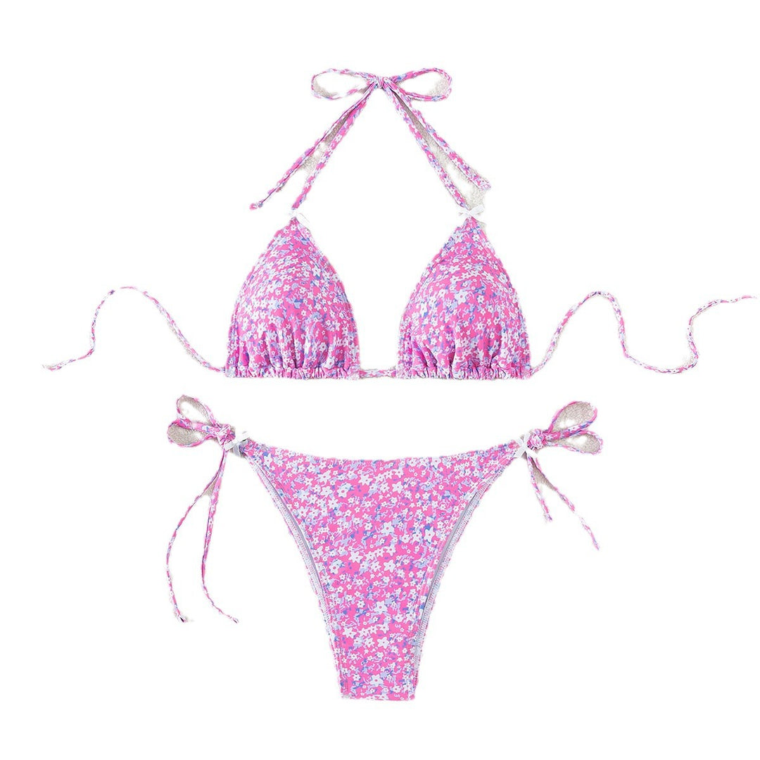 Damen Triangel-Bikini mit verstellbaren Bindebändern und floralem Design EB