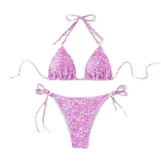 Damen Triangel-Bikini mit verstellbaren Bindebändern und floralem Design EB