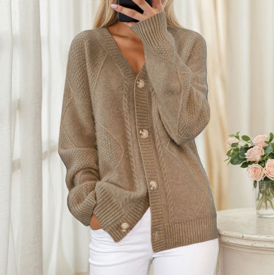 Damen nan oversize Strickcardigan mit V-Ausschnitt und Perlmuttknöpfen EB