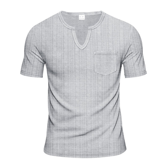 Herren Kurzarm-Henley-T-Shirt mit modernem V-Ausschnitt und praktischer Brusttasche EB