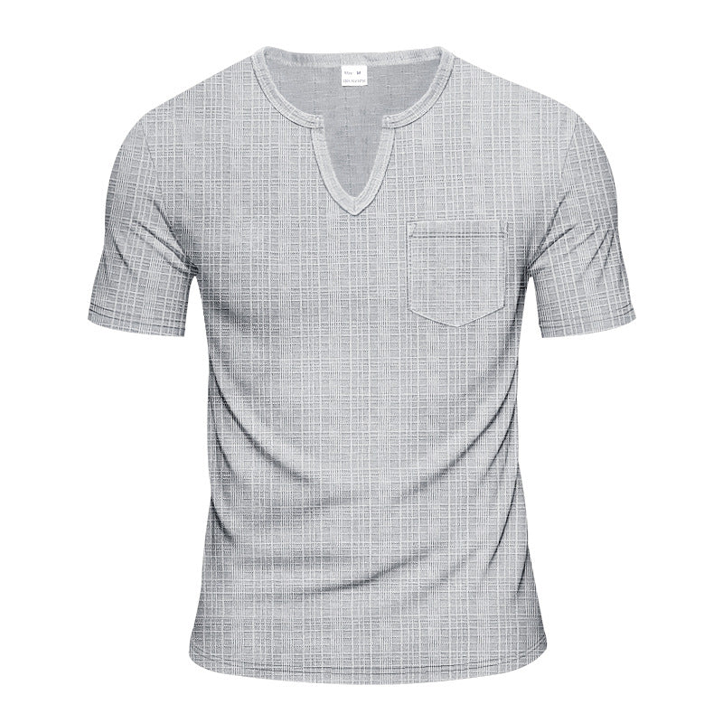 Herren nan Kurzarmshirt mit V-Schlitz-Ausschnitt und aufgesetzter Brusttasche aus strukturiertem Jersey EB