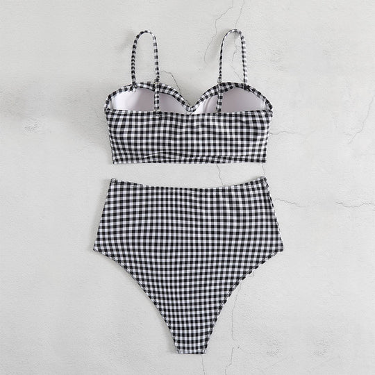 Damen Hochgeschnittener Karo-Bikini mit gepolstertem Oberteil EB