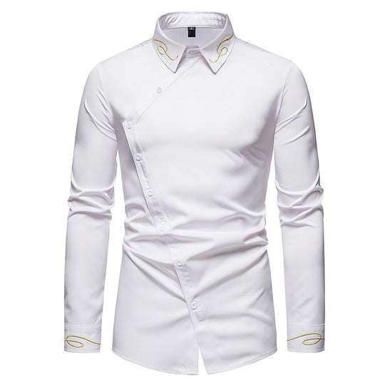 Herren Elegantes Langarmhemd mit dekorativen Knopfdetails EB