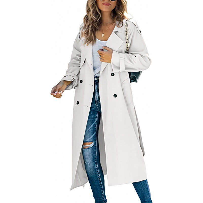 Damen eleganter Trenchcoat mit doppelt Reihe Knopfverschluss und Taillengürtel EB